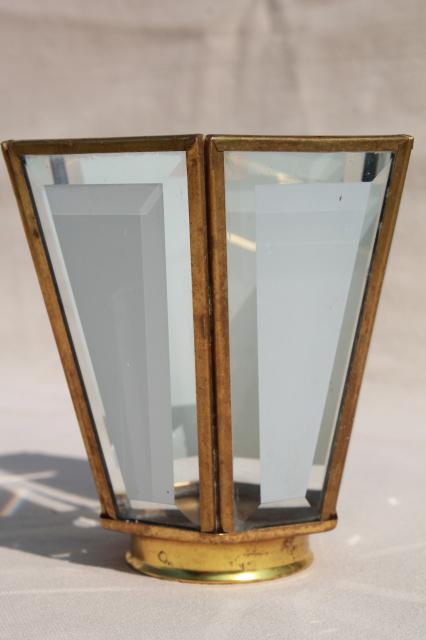 photo of vintage lighting brass & glass paneled replacement shades w/ prism beveled panes #3