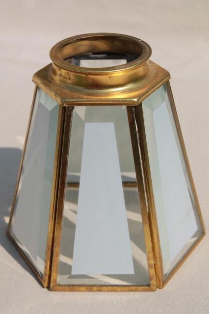 photo of vintage lighting brass & glass paneled replacement shades w/ prism beveled panes #7