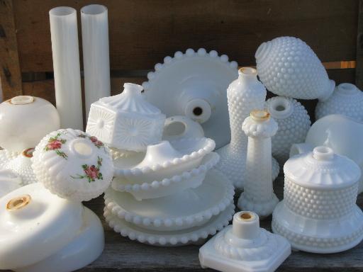 photo of vintage lighting lot milk glass light parts, boudoir lamp bodies, bases #1