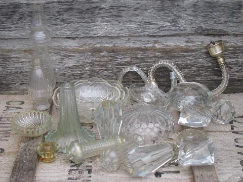 photo of vintage lighting lot, old & antique glass light / lamp / chandelier restoration parts #1