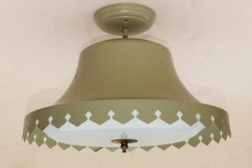 catalog photo of vintage lighting, tole metal shade ceiling fixture light, cottage / chalet style