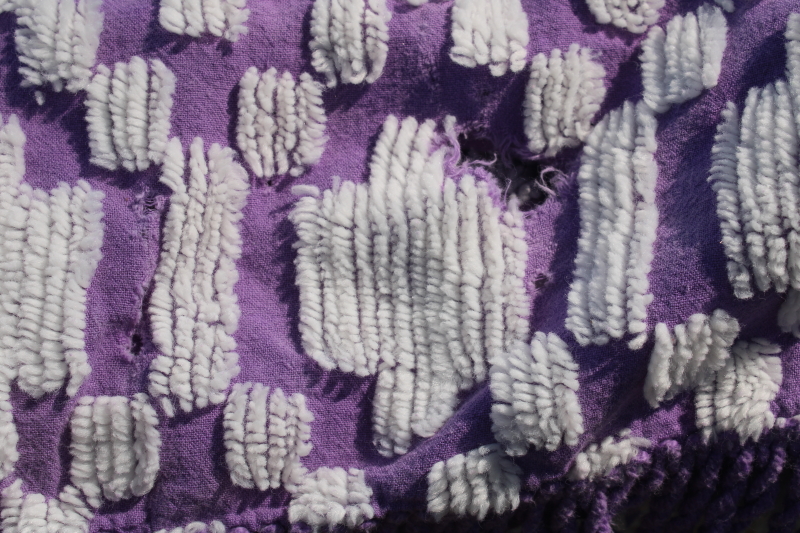 photo of vintage lilac purple & white chenille bedspreads, two mismatched chenille spreads cottage chic  #4