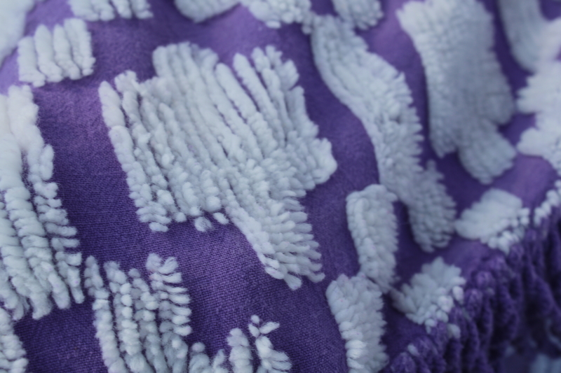 photo of vintage lilac purple & white chenille bedspreads, two mismatched chenille spreads cottage chic  #7