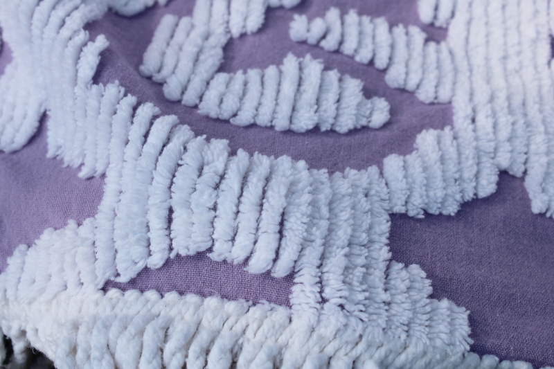 photo of vintage lilac purple & white chenille bedspreads, two mismatched chenille spreads cottage chic  #9