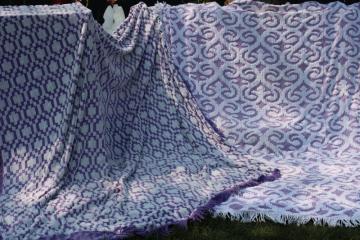 vintage lilac purple & white chenille bedspreads, two mismatched chenille spreads cottage chic 