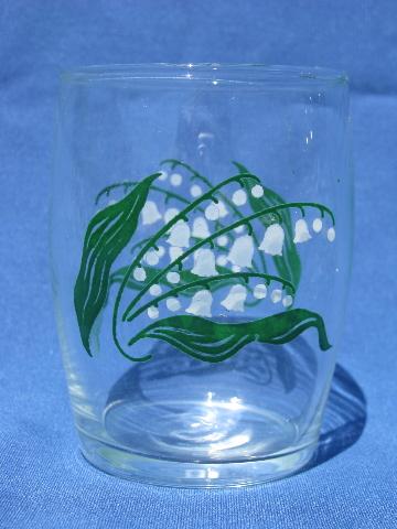 photo of vintage lily of the valley glass tumble up bedside carafe w/ tumbler #3