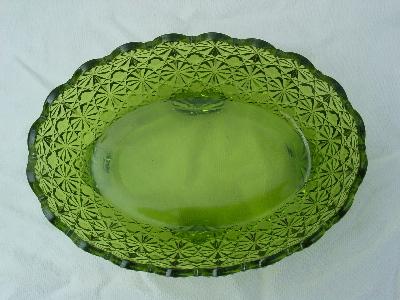 photo of vintage lime green glass dish daisy and button #2