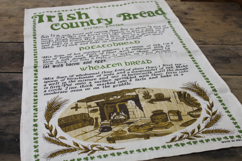 photo of vintage linen cotton tea towel Irish recipes print, soda bread farls, potato bread #1