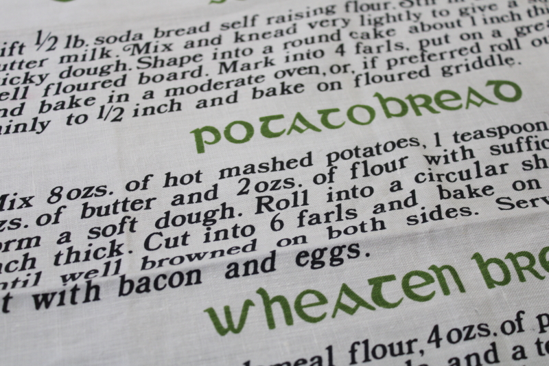 photo of vintage linen cotton tea towel Irish recipes print, soda bread farls, potato bread #4