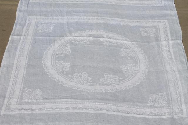 photo of vintage linen damask towel width fabric, length of uncut napkins by the yard #2