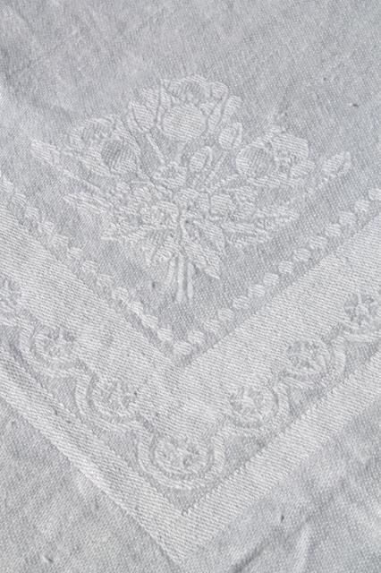 photo of vintage linen damask towel width fabric, length of uncut napkins by the yard #4