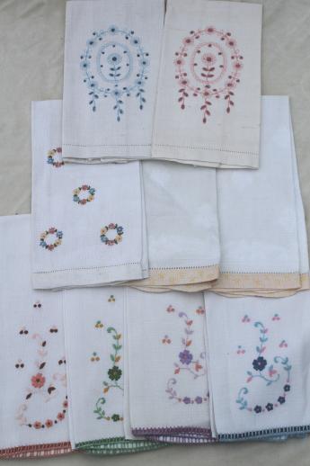 photo of vintage linen guest towels, lot of powder room linens w/ lovely old embroidery #1