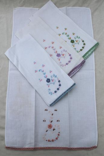 photo of vintage linen guest towels, lot of powder room linens w/ lovely old embroidery #4