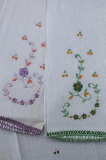 photo of vintage linen guest towels, lot of powder room linens w/ lovely old embroidery #6