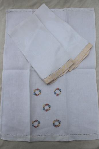 photo of vintage linen guest towels, lot of powder room linens w/ lovely old embroidery #7