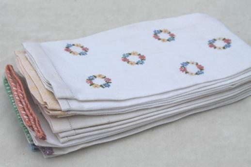 photo of vintage linen guest towels, lot of powder room linens w/ lovely old embroidery #9