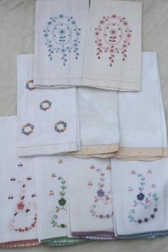 catalog photo of vintage linen guest towels, lot of powder room linens w/ lovely old embroidery