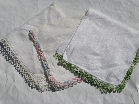photo of vintage linen handkerchiefs lot, all tatted lace edging #1