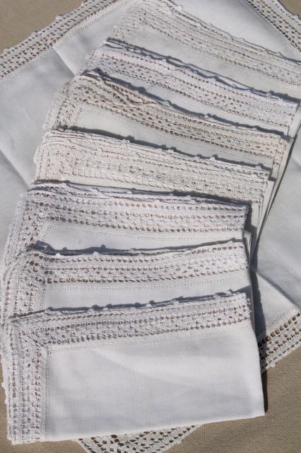 photo of vintage linen napkins w/ lace & crochet edgings, cloth napkins elegant farmhouse style #2