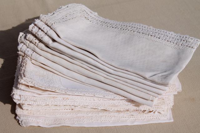 photo of vintage linen napkins w/ lace & crochet edgings, cloth napkins elegant farmhouse style #3