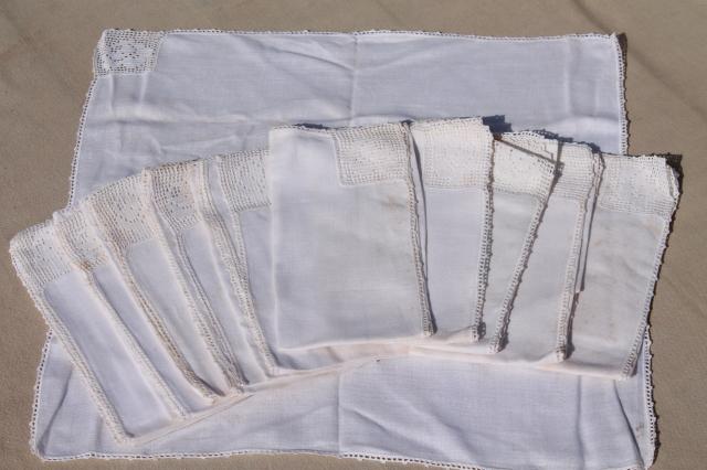 photo of vintage linen napkins w/ lace & crochet edgings, cloth napkins elegant farmhouse style #4