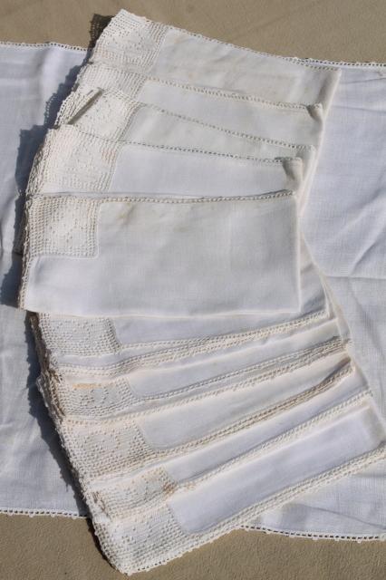 photo of vintage linen napkins w/ lace & crochet edgings, cloth napkins elegant farmhouse style #7