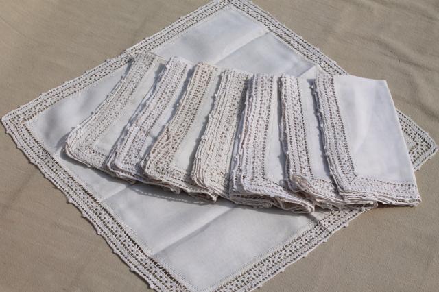 photo of vintage linen napkins w/ lace & crochet edgings, cloth napkins elegant farmhouse style #8