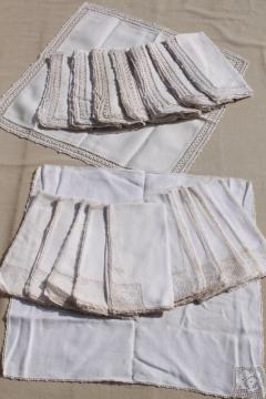 catalog photo of vintage linen napkins w/ lace & crochet edgings, cloth napkins elegant farmhouse style