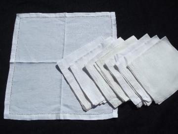 catalog photo of vintage linen napkins, two hem stitched napkin sets to mix and match