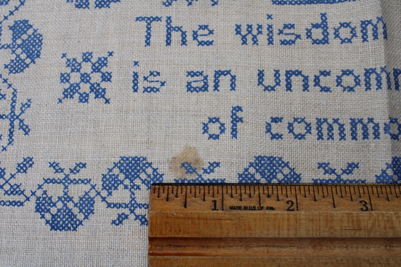 photo of vintage linen sampler stamped cross stitch embroidery Wisdom - Common Sense #2