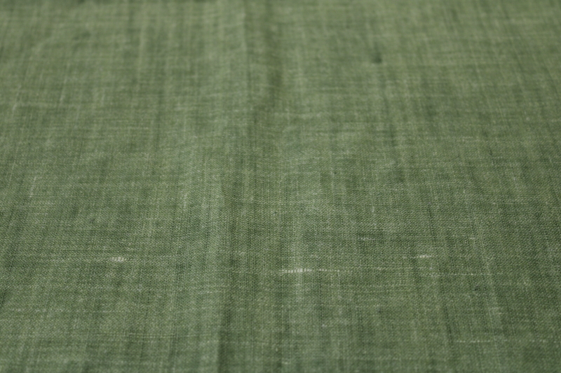 photo of vintage linen tablecloth, 66 inch round cloth grass green w/ hand embroidered daisies #5