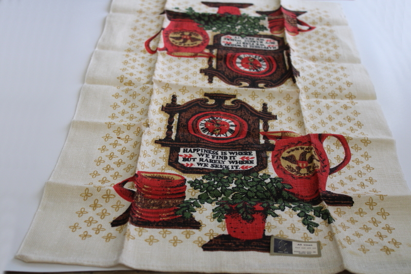 photo of vintage linen tea towel Happiness is where we find it, rarely where we seek it #3