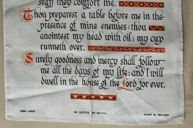 photo of vintage linen towel wall hanging, Lord's Prayer print 23rd psalm #3