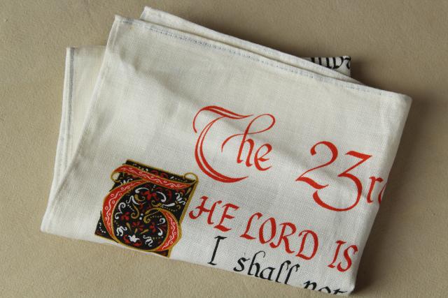 photo of vintage linen towel wall hanging, Lord's Prayer print 23rd psalm #6