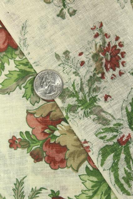 photo of vintage linen weave cotton decorator fabric, Chinese peonies & pheasants floral print #6