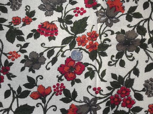 photo of vintage linen weave cotton decorator fabric, jacobean crewel work floral print #2