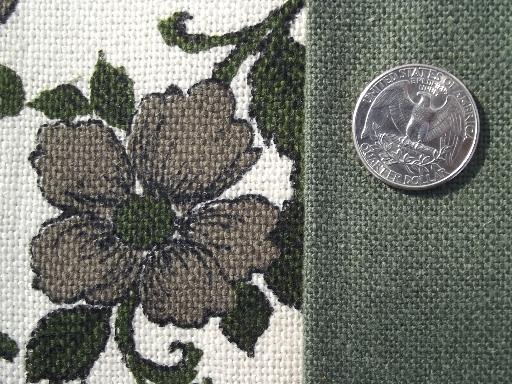 photo of vintage linen weave cotton decorator fabric, jacobean crewel work floral print #4