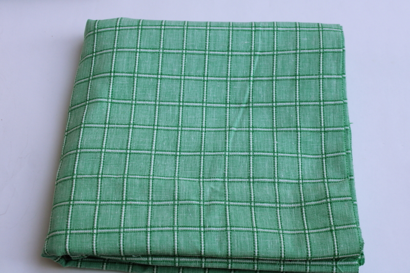 photo of vintage linen weave cotton fabric for kitchen towels & linens, jade green white checked #1