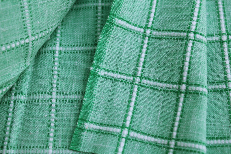 photo of vintage linen weave cotton fabric for kitchen towels & linens, jade green white checked #2