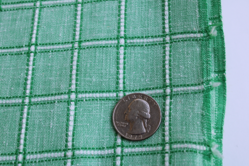 photo of vintage linen weave cotton fabric for kitchen towels & linens, jade green white checked #3