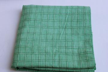 catalog photo of vintage linen weave cotton fabric for kitchen towels & linens, jade green white checked