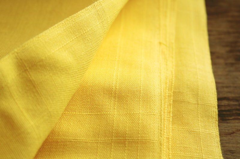 photo of vintage linen weave easy care poly fabric, French country mustard yellow gold color #3
