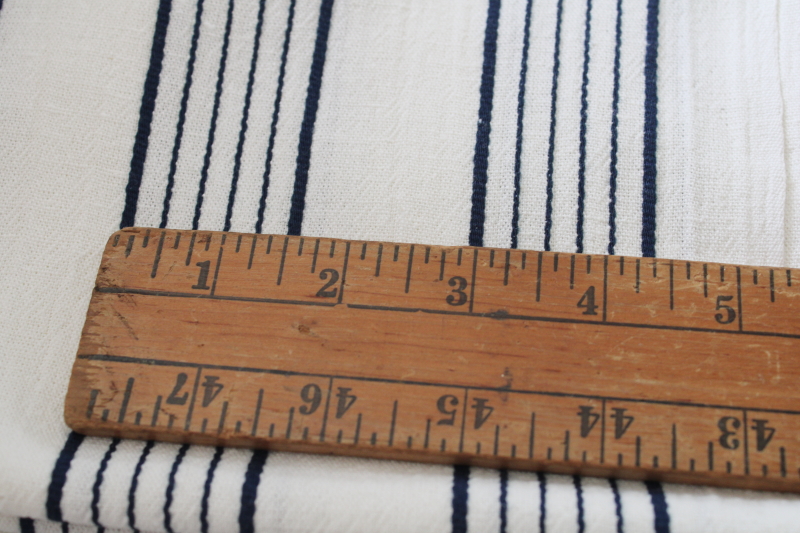 photo of vintage linen weave fabric, white cotton w/ navy blue woven stripe, preppy coastal fashion or decor fabric  #6