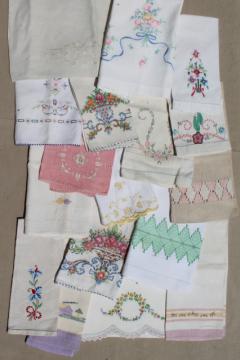 catalog photo of vintage linens, hand embroidered tea towels & guest towels, cotton & linen towel lot