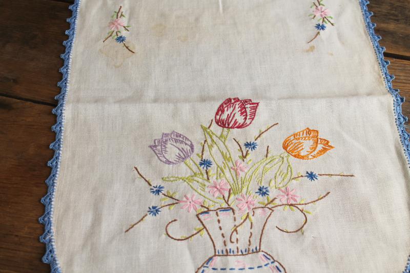 photo of vintage linens lot, cotton table runners w/ embroidery for shabby boho decor or upcycle #5