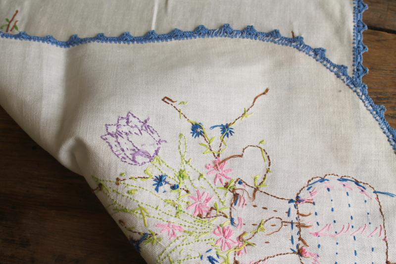 photo of vintage linens lot, cotton table runners w/ embroidery for shabby boho decor or upcycle #6