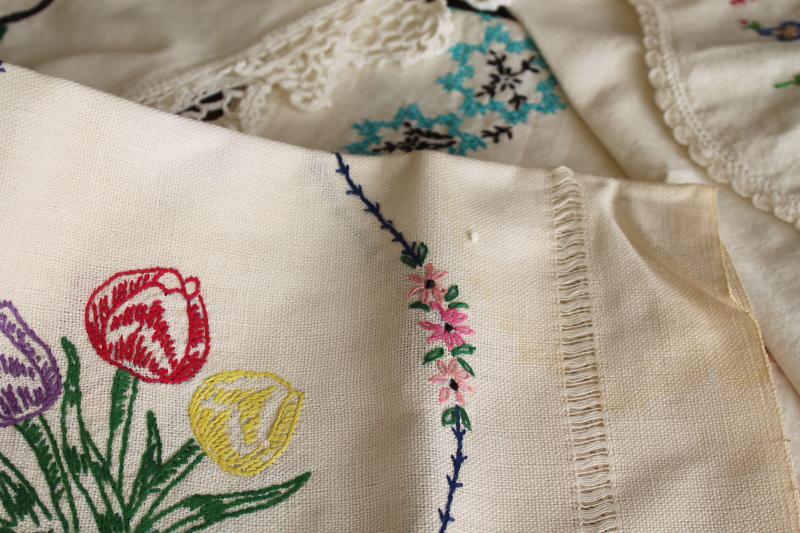 photo of vintage linens lot, cotton table runners w/ embroidery for shabby boho decor or upcycle #8