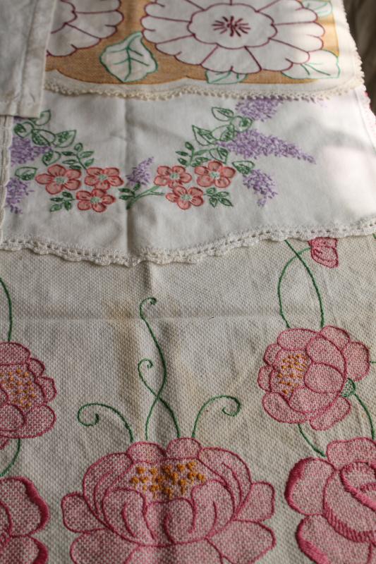 photo of vintage linens lot, cotton table runners w/ embroidery for shabby boho decor or upcycle #10