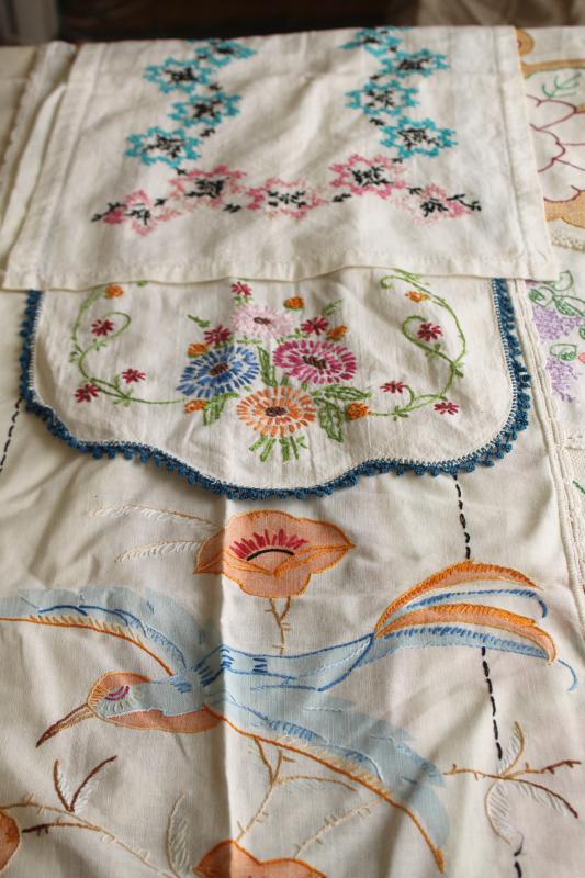 photo of vintage linens lot, cotton table runners w/ embroidery for shabby boho decor or upcycle #11