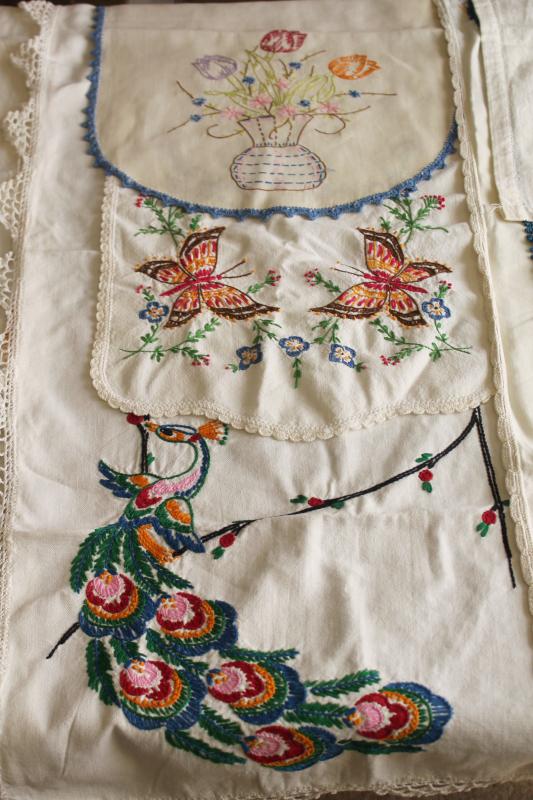 photo of vintage linens lot, cotton table runners w/ embroidery for shabby boho decor or upcycle #12